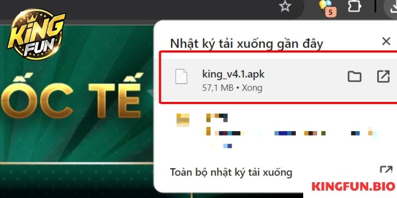 Tải app Kingfun dành cho PC thành công khi tải về được file có tên như trên ảnh